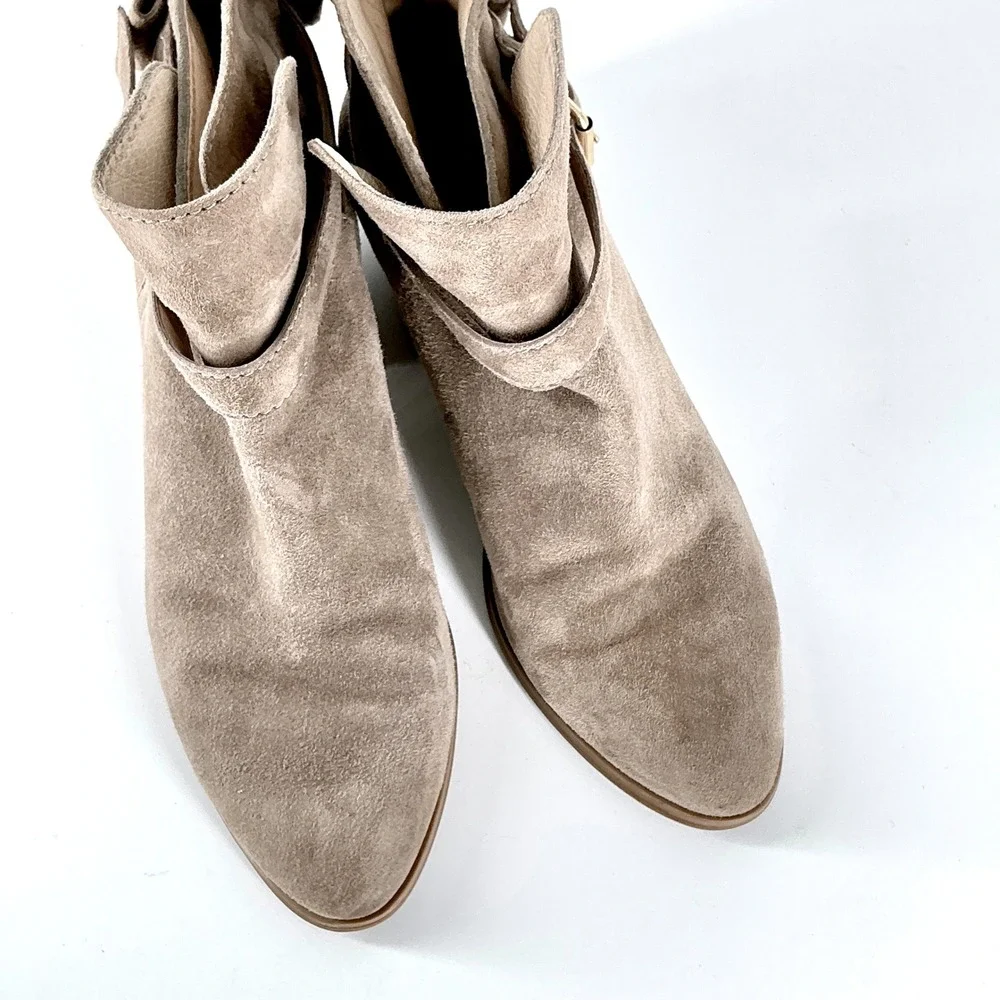 Kate Spade New‎ York Size 7 Taupe Suede Bow Ankle Booties Buckle TALEY